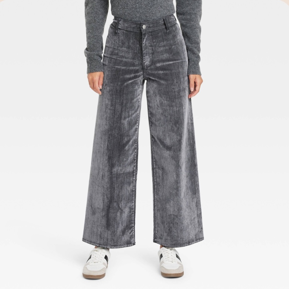 High-Rise Holiday Flocked Sailor Wide Leg Ankle Jeans - Gray 4